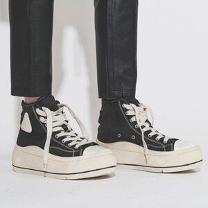 R13 Kurt High Top Platform Sneakers Size 5 Black Canvas Lace-Up Zip NEW $495
